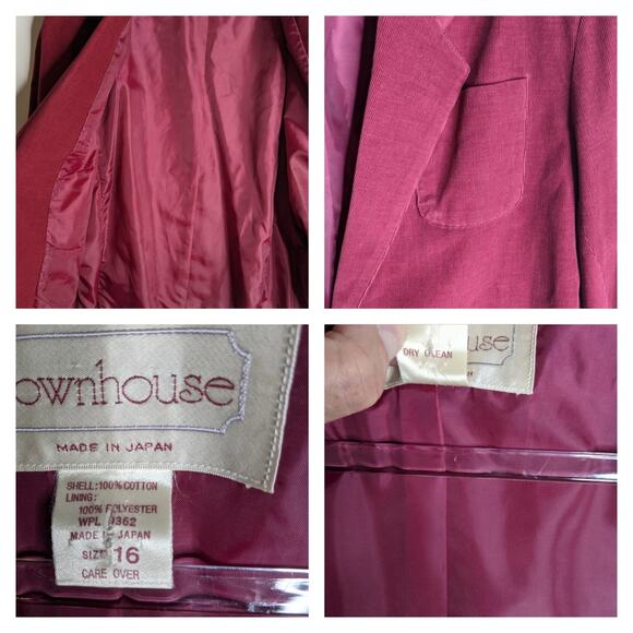 Vintage 80's Townhouse Corduroy Blazer Unstructured One Button Raspberry Pink - Picture 10 of 10